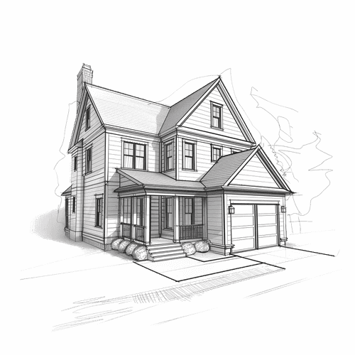 Black and white sketch of a house